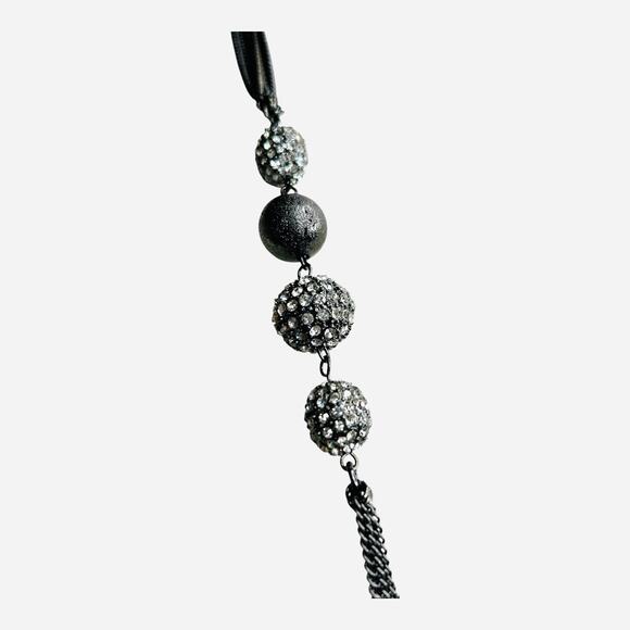 Chicos Dark Silver Tone Pave Rhinestone Textured Bead Accents Necklace - Picture 5 of 5